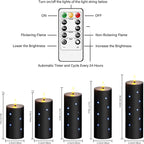 Flickering Flameless Candles,Battery Operated Real Wax LED Pillar Candles with Remote Control and Timer,with Embedded Star String,Set of 9 (Black)