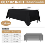 sancua 2 Pack Black Tablecloth 60 x 102 Inch, Rectangle 6 Feet Table Cloth - Stain and Wrinkle Resistant Washable Polyester Table Cover for Dining Tables, Buffet Parties and Camping