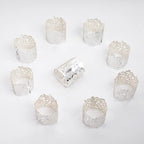 100pcs Disposable Rose Flower Paper Napkin Rings Laser Cut Foil Paper Napkin Holder, Leaf Vine Serviette Rings for Table Decoration,Christmas,Wedding,Party (Silver) (Pack of 2)