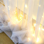 10 x 10 FT Pearl White Tulle Backdrop Curtain with Lights Strings,Wedding Background Curtain Baby Shower Birthday Parties Photo Decorations(2 Panels 5×10ft)