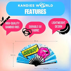 Kandies World Custom Festival Folding Hand Fan - Unique Designs, Made of Bamboo, Clacking Sound, Lightweight - Perfect Rave and Festival Accessory!