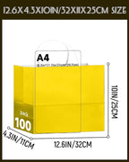 qiqee 100PCS Large Gift Bag with Handles Bulk 13"x4.5"x10" Gift Bags Bright Yellow Multiple Uses (32x11x25cm,Wide Large)