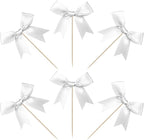 24 PCS Bow Cupcake Toppers Bow Cupcake Picks Bowknot Birthday Party Decorations Bowknot Cake Dessert Picks for Baby Shower Birthday Wedding Bridal Engagement Party Cake Decorations Supplies Silver