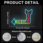 LIVE MUSIC Neon Sign – LED Arrow Neon Light for Wall Decor, USB Powered, for Bedroom, Bar, Studio, Cafe, Game Room, Party, Home Decor Gifts for Music Lovers