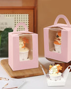 Bakepacker Auto-pop up Individual Cupcake Boxes with Window 25 Count Pink Single Cupcakes Box 3.6 x 3.6 x 4.3inch Cupcake Carrier