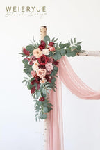 Artificial Wedding Arch Flowers Kit(Pack of 3),2Pcs Artificial Flower Arch Decor,1Pcs Sheer Drape for Wedding Ceremony Arbor for WeddingCeremony (Cream red)