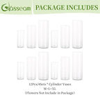 Glasseam Cylinder Vases Set of 12, Hurricane Candle Holder Clear Assorted Sizes, Modern Glass Cylinder Vase, Glass Vases for Centerpieces for Home Decor Wedding Centerpieces, Events, 6''+7.8''+10''