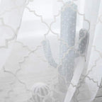 Embroidered Moroccan Tile Lattice Design Sheer Curtains White 45 Inch Length, Rod Pocket Voile Drapes for Living room, Bedroom, Window Treatments Semi Curtain Panels for Yard, Set of 2, 52"x 45".