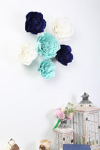 Paper Flower Decorations for Wall, Navy Blue Wedding Backdrop, Baby Boy Nursery Wall Decor, Bridal Shower, Nautical Theme Birthday Party (Navy Blue, Light Blue, White, Set of 6)