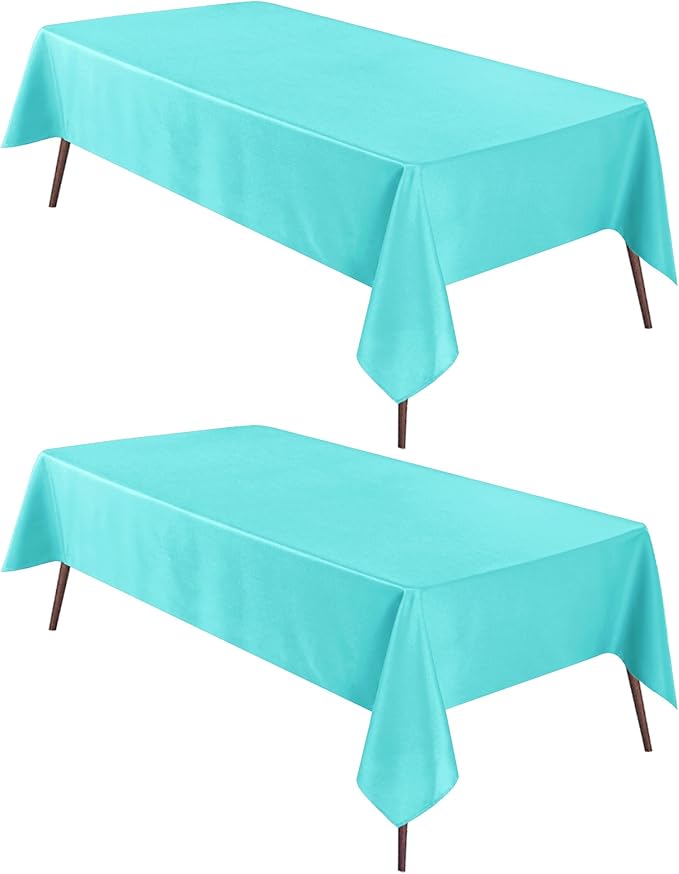 Hiasan 2 Pieces Solid Square Tablecloth - Waterproof and Spillproof Washable Polyester Fabric Table Cloth for Kitchen and Dining Room, Aqua, 54 x 54 Inch