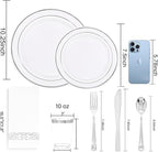 350 Pcs Silver Plastic Plates - Silver Dinnerware Set of 50 Dinner Plates 50 Dessert Plate 50 Silverware 50 Napkins 50 Cups for Christmas Party&Wedding