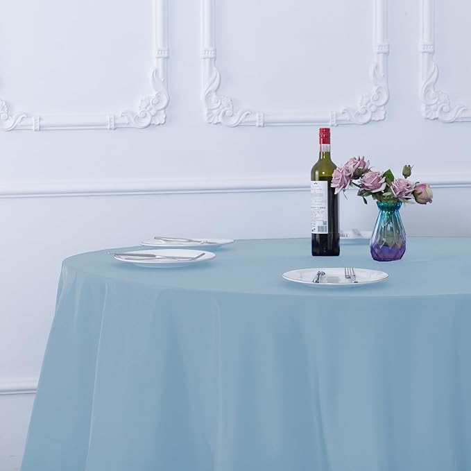 Ascoza 2pack 108 Inch Blue Mist Round Tablecloth in Washable Polyester Fabric for Wedding/Banquet/Restaurant/Parties
