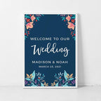 Andaz Press Personalized Extra Large Wedding Easel Board Party Sign, 12x18-inch, Vintage Bohemian Flowers on Navy Blue, Welcome to Our Wedding Bride Groom Name Date, 1-Pack, Custom