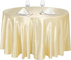 Ruisita 120 Inches Round Satin Tablecloths Champagne Overlay Round Satin Table Cover Bright Silk Tablecloth Smooth Fabric Tablecloth for Wedding Banquet Table Decoration