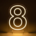 Number 8 LED Neon Sign Backdrop Birthday Party Decoration, 11.3" Height Warm White Marquee Number Eight Light Up Sign for Wedding Anniversary Window Wall Table, Indoor Battery Operated or USB