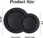 100PCS Black Plastic Plates Set, 50 10.25 inch Dinner Plates and 50 7.5 inch Dessert Plates, Premium Disposable Plates for Party, Wedding,Halloween