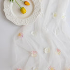 Romantic Artificial Floral Table Runner 10ft Gauze Tulle Lace Table Runner Set for Wedding Baby Shower Bridal Shower Holiday Kitchen Dining Table Decoration for Home Party Special Occasion