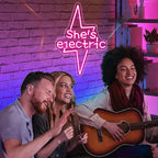 Lightning Bolt Light Up Signs for Wall Decor,Pink She's Electric Neon Sign for Birthday Live Music Concert Bedroom Club Party,Music LED Gift for Girls Teens Men Women USB Powered（15"*10.8"）