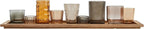 Wood Tray with 9 Brown Glass Votive Holders (Set of 10 Pieces)