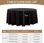 Round Tablecloth 120 Inch 8 Pack Black Tablecloths Washable Decorative Linen Polyester Table Clothes Cover for Dining Table Banquets Buffet Parties and Wedding