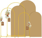 MODFUNS Arch Backdrop Stand and Cover Set 6&6.6&7.2ft Khaki Arch Backdrop Covers Set of 3 Gold Arch Frame Spandex Arched Covers for Party Birthday Banquet Wedding Ceremony Decoration