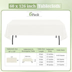 6 Pack Ivory Tablecloths for 8ft Rectangle Tables 60 x 126 Inch - Polyester Table Cover Stain and Wrinkle Resistant Washable Fabric Table Clothes for Wedding Party Banquet Reception Restaurant