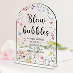 Wedding Sign Decor, Arch Acrylic 5x7 Inch, Blou Bubbles Sign Wedding Sign for Reception & Event, Bridal Shower Decorations, Wedding Table Sign Accessories for Anniversary And Party (Flower)