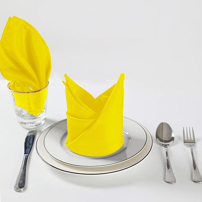 Cloth Napkins 20x20 inch Washable Polyester Dinner Napkins Soft Table Napkins for Wedding Party Dining Banquet(Yellow,50PCS)