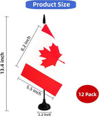 Canada Desk Flag, 12 Pack Canadian Table Office Flag with Black Solid Pole and Stand Base, International Country Flag, Festival Celebration, Classroom Meeting Desktop Decor (Canada)
