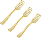 N9R 300PCS Gold Plastic Mini Forks, 4 Inches – Heavy Duty Disposable Cocktail, Dessert & Appetizer Forks, Elegant Party Serving Utensils for Tastings, Finger Foods, Weddings, Events