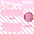4 Pack 29x108 Inch Metallic Foil Fringe Tinsel Table Skirts for Rectangle Tables Streamer Backdrop for Wedding, Birthday, Parade Floats, Christmas, Halloween Party Decoration(Macaron Pink)