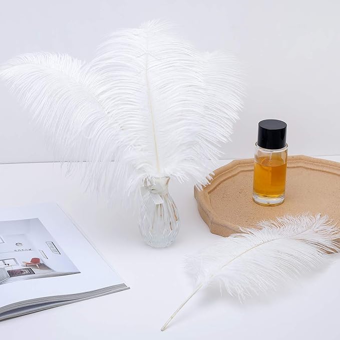 Ballinger Large White Ostrich Feathers - 24Pcs 12-14inch Large Feathers for Vase,Party Centerpieces,Wedding and Home Decor