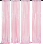 4Pcs 2Ft x 8Ft Pink Sequin Backdrop Curtains, Glitter Photography Background, Sequence Xmas Thanksgiving Backdrop (Pink, 4 pcs-2ftx8ft)