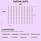 Dazzle Bright 300 LED Curtain String Lights, Halloween Fairy Lights for Bedroom with 8 Lighting Modes, Connectable Waterproof Window Light Party Wedding Garden Wall Decor, Purple