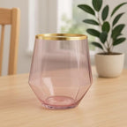 40 count Diamond Unbreakable Stemless Plastic Wine Champagne Whiskey Glasses Elegant Durable Disposable Indoor Outdoor Ideal for Home, Office, Bars, Wedding, 12 Ounce Cups (Diamond Pink Matte Gold)