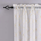 Sheer Curtains Gold 45 Inches, Embroidered Wave Diamond Rod Pocket Voile Drapes for Living room, Bedroom, Window Treatments Semi Curtain Panels for Yard, Patio, Villa, Parlor, Set of 2, 52"x 45".