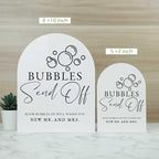 White Arch Acrylic Wedding Sign- 8"x10" Bubbles Send Off Sign and Base,1/8" Thick | Modern Calligraphy Arched Acrylic Signs for Wedding & Party