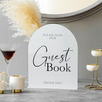 White Arch Acrylic Wedding Sign- 8"x10" Guest Book Sign and Base,1/8" Thick | Modern Calligraphy Arched Acrylic Table Sign for Wedding & Event Party