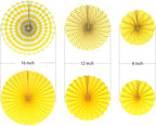 ADLKGG Party Hanging Paper Fans Set, Yellow Round Pattern Paper Garlands Decoration for Birthday Wedding Graduation Events Accessories, Set of 6