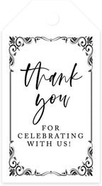 Andaz Press 100-Pack Thank You for Celebrating with Us Favor Tags Art Deco Cardstock Gift Tags with Bakers Twine for Wedding Baby Shower Bridal Shower Birthday Party Favors 2 x 3.75-Inches