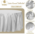 fani 6 Pack 108 Inch Sliver Round Tablecloth - Premium Silky Satin Tablecloth Overlay Smooth Fabric Table Cover Linens, Table Decoration for Wedding Party Banquet Events Restaurant Kitchen Dining
