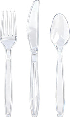 400 Count Heavy Duty Clear Plastic Silverware, 160 Forks, 160 Spoons, 80 Knives, BPA-Free and Heat Resistant, Disposable Cutlery set, Premium Clear Utencils for Party and Daily Use