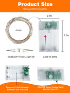 4 Pack 20FT 60LED Halloween Battery Operated Fairy Lights with Timer, Waterproof Battery String Lights Outdoor Indoor, Battery Twinkle Lights for Bedroom Wedding Birthday Party Halloween (Orange)