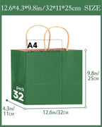 qiqee 100PCS Large Gift Bag with Handles Bulk 13"x4.5"x10" Gift Bags Kraft Deep Green Multiple Uses (32x11x25cm,Wide Large)