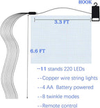 220 LED Firefly Bunch Lights Battery Operated, 8 Flashing Modes Waterproof Copper Wire Waterfall Lights, Remote Controlled Timer and Hooks, Fairy Lights for Indoor Outdoor Decor (Warm White)