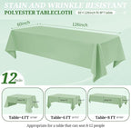 12 Pack Sage Green Tablecloths for Rectangle Tables 60 x 126 Inch Sage Green Polyester Tablecloth 8 Foot Rectangle Table Cloth Washable Fabric Table Cover for Party Wedding Banquet Restaurant Events