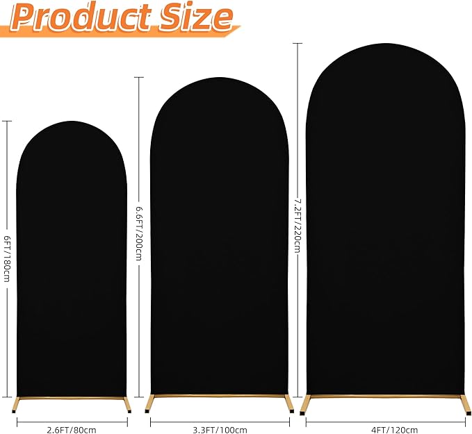 Wedding Arch Covers Spandex Arch Backdrop Covers 6.6FT Arch Stand Cover Arch Covers Stretchy Backdrop for Wedding Birthday Party Decoration Baby Shower (Black, Cover Only)