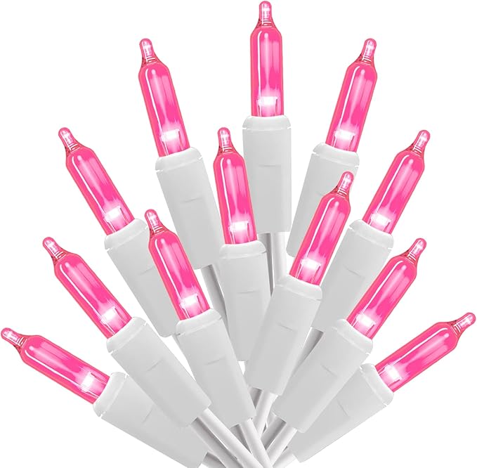 100 Count Pink Lights for Valentine's Day Decorations 20ft Mini Christmas String Lights White Wire Incandescent Bulb Waterproof Fairy Lights for Indoor Outdoor Xmas Tree Valentine's Day Décor