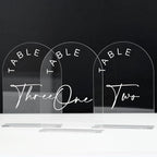 JINMURY Clear Arch Wedding Table Numbers 1-10 with Stands, 5x7 Inch Acrylic Arch Sign with White Lettering, Clear Acrylic Table Numbers for Wedding Reception