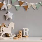 Oudain 15.5 ft Pennant Banner Flags, 2 Pcs Nursery Garland Triangle Bunting Flag Baby Banner for Nursery Decor Baby Birthday Boho Wedding Shower Party Event, Each 7.75 ft(Retro Color)